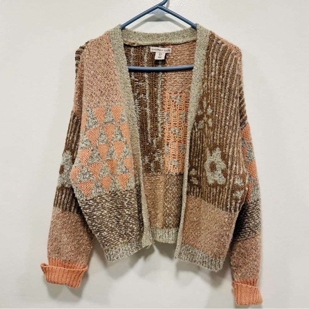 Sincerly Jules Anthropologie earthy Open-Front Cardigan Peach & Brown size small
